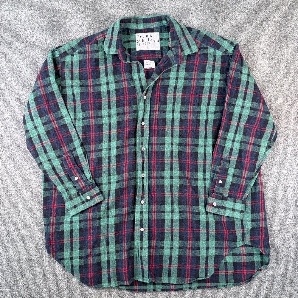 Frank & Eileen Mackenzie Plaid Flannel Shirt Womens OS Green Red Cotton - Picture 2 of 10